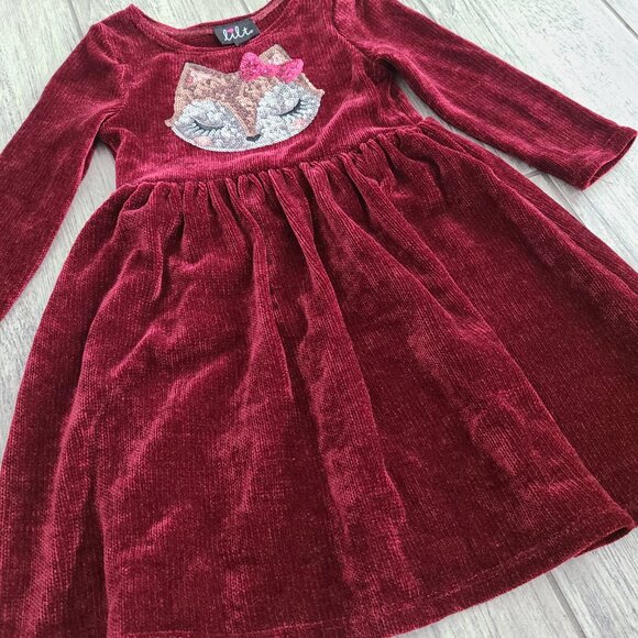 Lilt Girls Red Velour Long Sleeve Dress with Fox Sequin Detail Size 4 - Picture 6 of 10